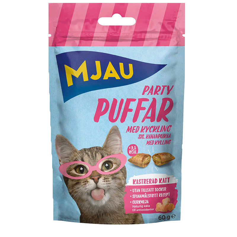 Mjau Partypuffar sisältää kananpoikaa