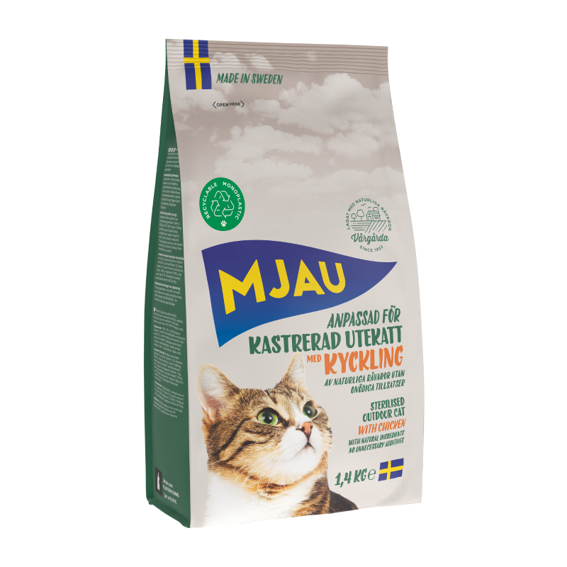 Mjau kastrerad utekatt kyckling, torrfoder