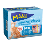 Mjau multibox – 12 portionspåsar bitar i gelé med fisk- och köttsmak