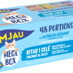 Mjau megabox – 48 portionspåsar bitar i gelé med fisk- och köttsmak